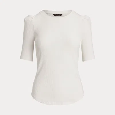 Laurèn Cotton-blend Rib-knit Puff-sleeve Tee In White