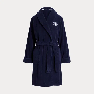 Laurèn Cotton Terry Shawl-collar Dressing Gown In Blue