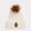 Laurèn Crest-patch Pom-pom Cable-knit Beanie In Cream