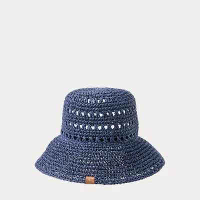 Laurèn Crocheted Straw Bucket Hat In Blue