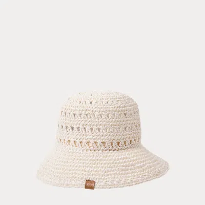 Laurèn Crocheted Straw Bucket Hat In White