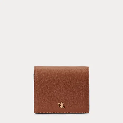 Laurèn Crosshatch Leather Compact Wallet In Brown