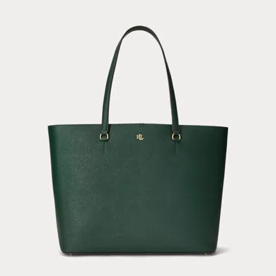 Laurèn Crosshatch Leather Large Karly Tote In Green