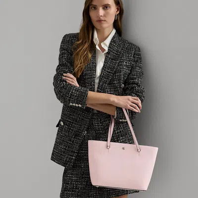 Laurèn Crosshatch Leather Medium Karly Tote In Pink