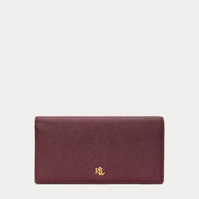 Laurèn Crosshatch Leather Slim Wallet In Burgundy
