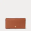 Laurèn Crosshatch Leather Slim Wallet In Brown
