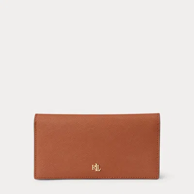 Laurèn Crosshatch Leather Slim Wallet In Brown
