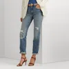 Laurèn Distressed High-rise Straight Ankle Jean In Blue