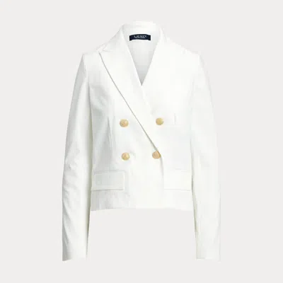 Laurèn Double-breasted Canvas Cropped Blazer In White
