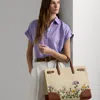 Laurèn Embroidered Canvas Large Devyn Tote Bag In Neutral