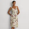 Laurèn Floral Belted Crepe Sleeveless Dress In Neutral