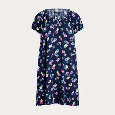 Laurèn Floral Cotton-blend Jersey Nightgown In Blue
