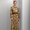 Laurèn Floral Crinkle Georgette Tiered Dress In Multi