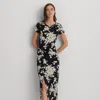Laurèn Floral Jersey Twist-front Midi Dress In Black