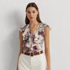 Laurèn Floral Linen Flutter-sleeve Shirt In Multi