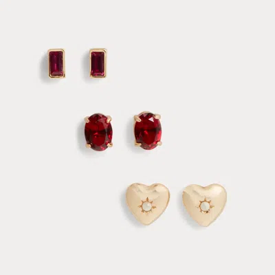Laurèn Gold-tone Heart & Stone Earring Set In Neutral