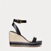 Laurèn Hilarie Burnished Leather Espadrille In Black
