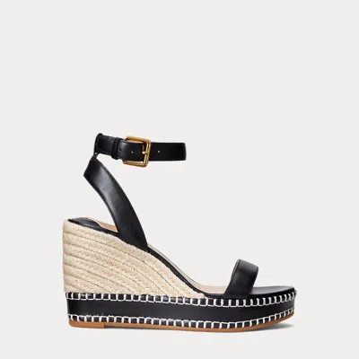 Laurèn Hilarie Burnished Leather Espadrille In Black
