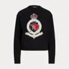 Laurèn Intarsia-knit Crest Cotton Jumper In Black