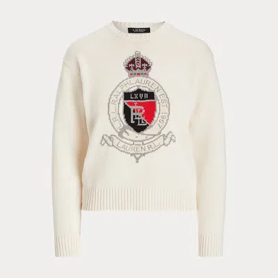 Laurèn Intarsia-knit Crest Cotton Jumper In Cream