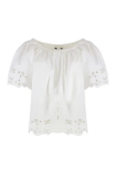 Laurèn Lauren Embroidered Cotton Blouse In White