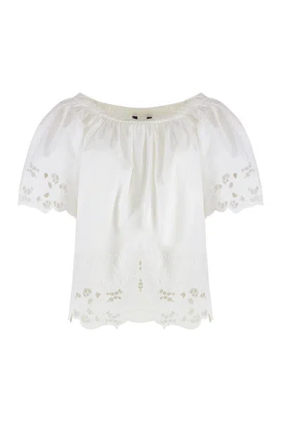 LAURÈN LAUREN EMBROIDERED COTTON BLOUSE