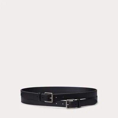 Laurèn Leather Double-buckle Stacked Wide Belt In Black