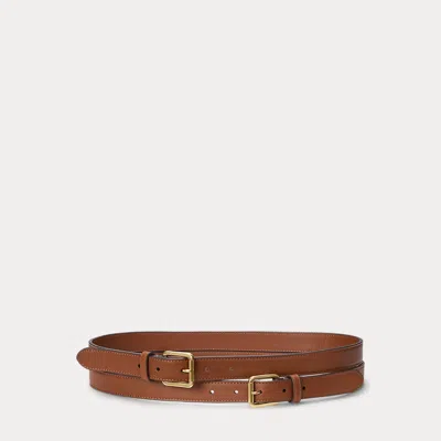 Laurèn Leather Double-buckle Stacked Wide Belt In Blue