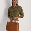 Laurèn Leather Large Marcy Satchel In Brown