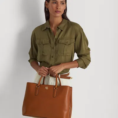 Laurèn Leather Large Marcy Satchel In Brown