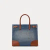 Laurèn Leather-trim Denim Medium Devyn Tote Bag In Blue