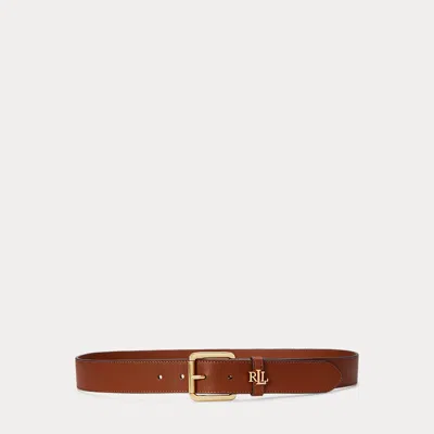 Laurèn Logo-keeper Leather Belt In Brown
