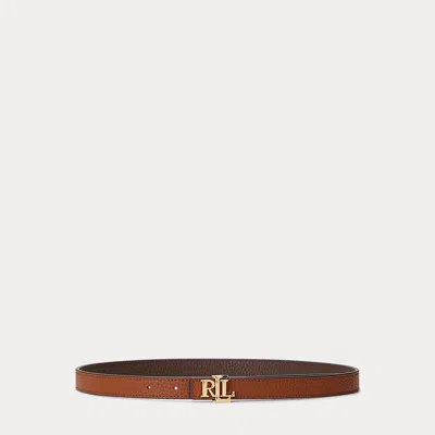 Laurèn Logo Reversible Leather Skinny Belt In Blue