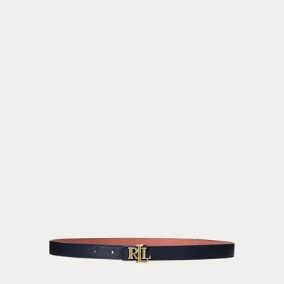 Laurèn Logo Reversible Leather Skinny Belt In Black