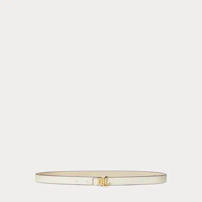 Laurèn Logo Reversible Leather Skinny Belt In White
