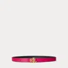 Laurèn Logo Reversible Leather Skinny Belt In Burgundy