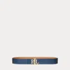 Laurèn Logo Reversible Leather Wide Belt In Blue