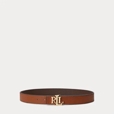 Laurèn Logo Reversible Pebbled Leather Belt In Brown