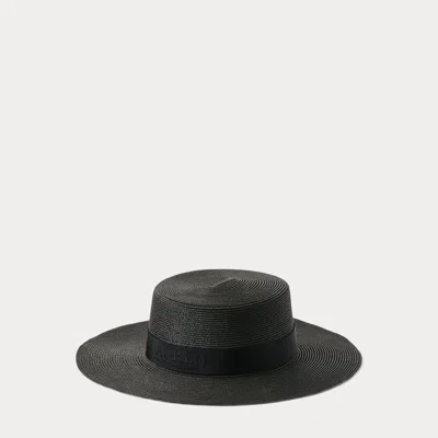 Laurèn Logo-ribbon Straw Boater Hat In Black