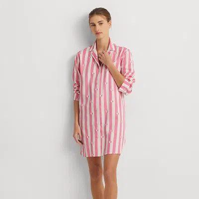 Laurèn Logo Striped Sateen Sleep Shirt In Pink