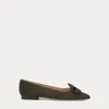 Laurèn Londyn Bow-trim Suede Ballet Flat In Green