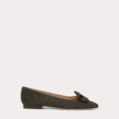 Laurèn Londyn Bow-trim Suede Ballet Flat In Green