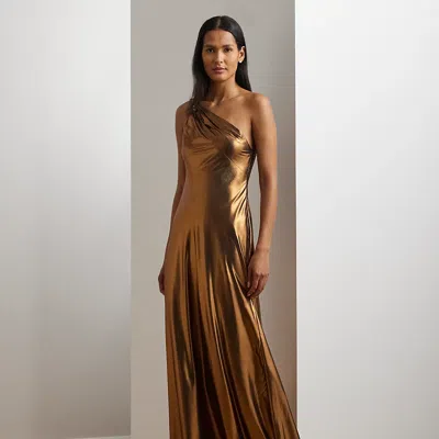 Laurèn Metallic Chiffon One-shoulder Gown In Black