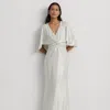 Laurèn Metallic Knit Twist-front Cape Gown In White