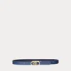 Laurèn Oval-logo Reversible Leather Skinny Belt In Blue