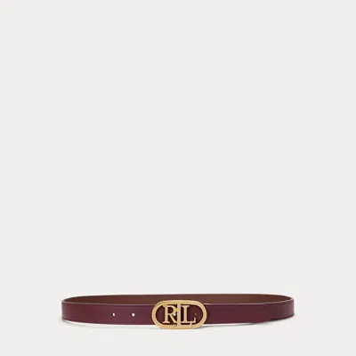 Laurèn Oval-logo Reversible Leather Skinny Belt In Brown