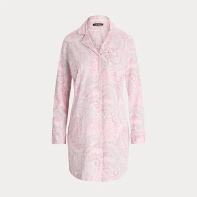 Laurèn Paisley Cotton-blend Jersey Sleep Shirt In Pink