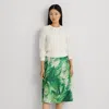 Laurèn Palm Frond-print Charmeuse Midi Skirt In Green