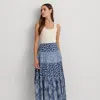 Laurèn Patchwork Floral Voile Tiered Skirt In Blue