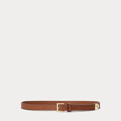 Laurèn Pebbled Leather Skinny Belt In Brown